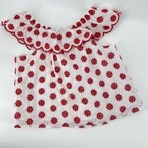 2K Girls Boho Peasant Top Red White Embroidered Off Shoulder Ruffle Size M